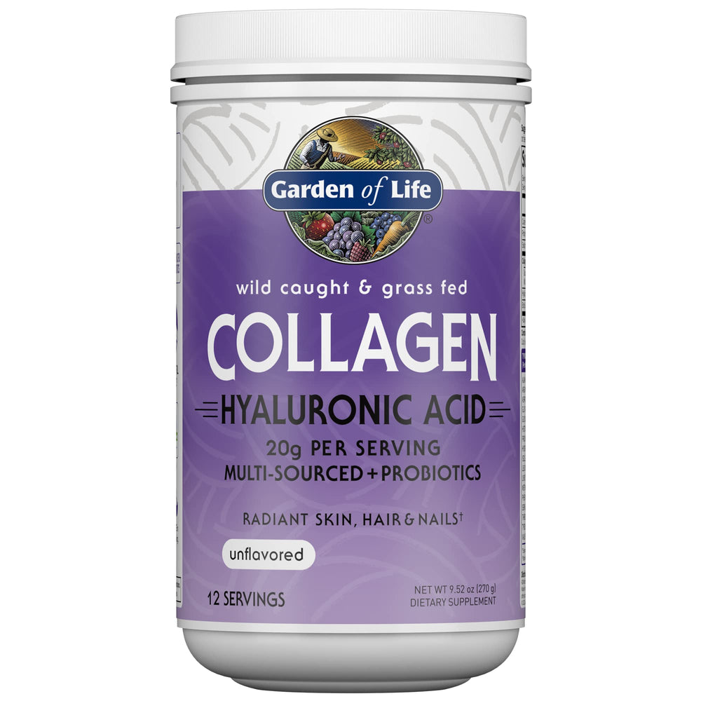 Garden of Life Marine-Grass-Fed Collagen bottle highlights premium ingredients for daily beauty support.