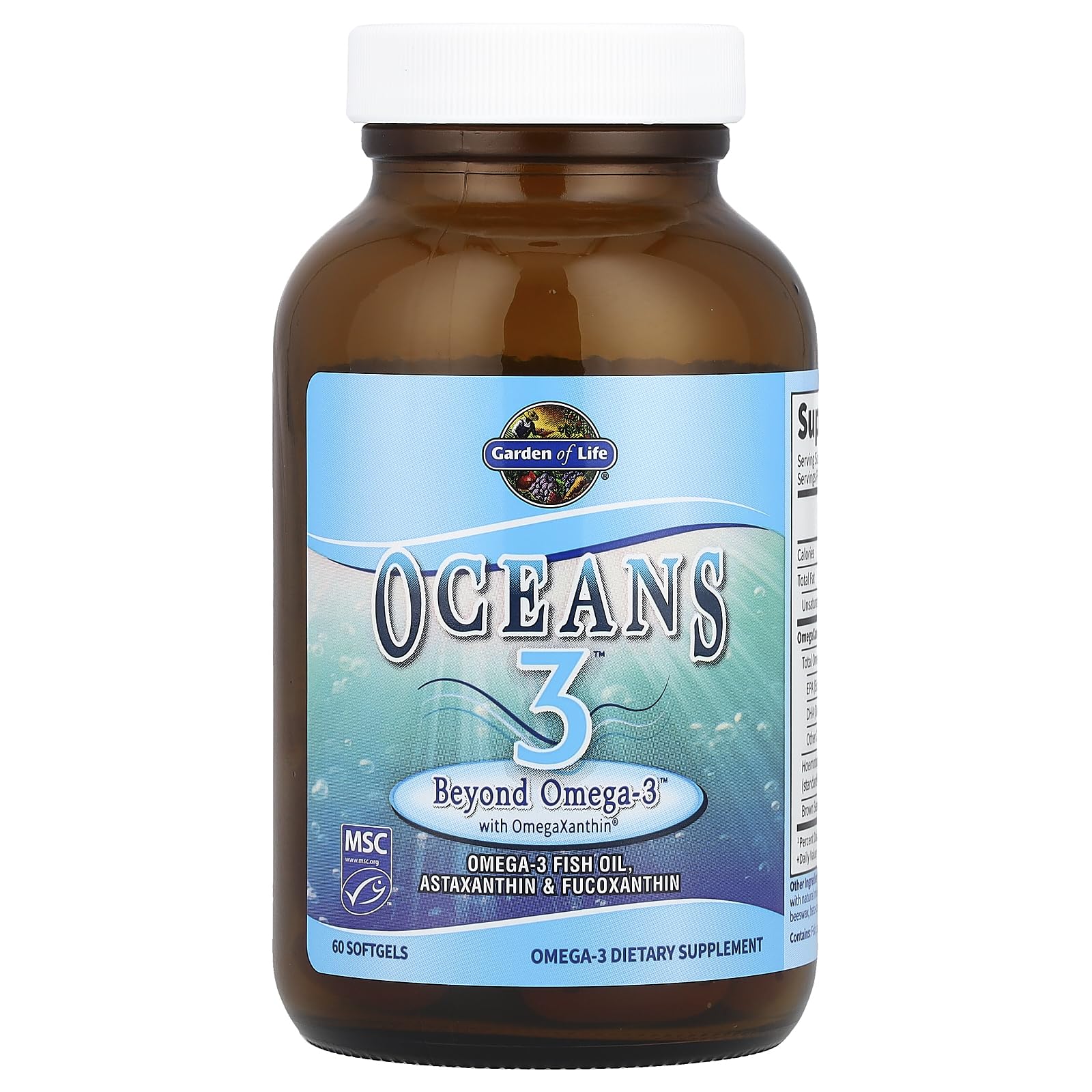 Garden of Life Oceans 3 two-softgels per serving offers convenient daily omega-3 intake.