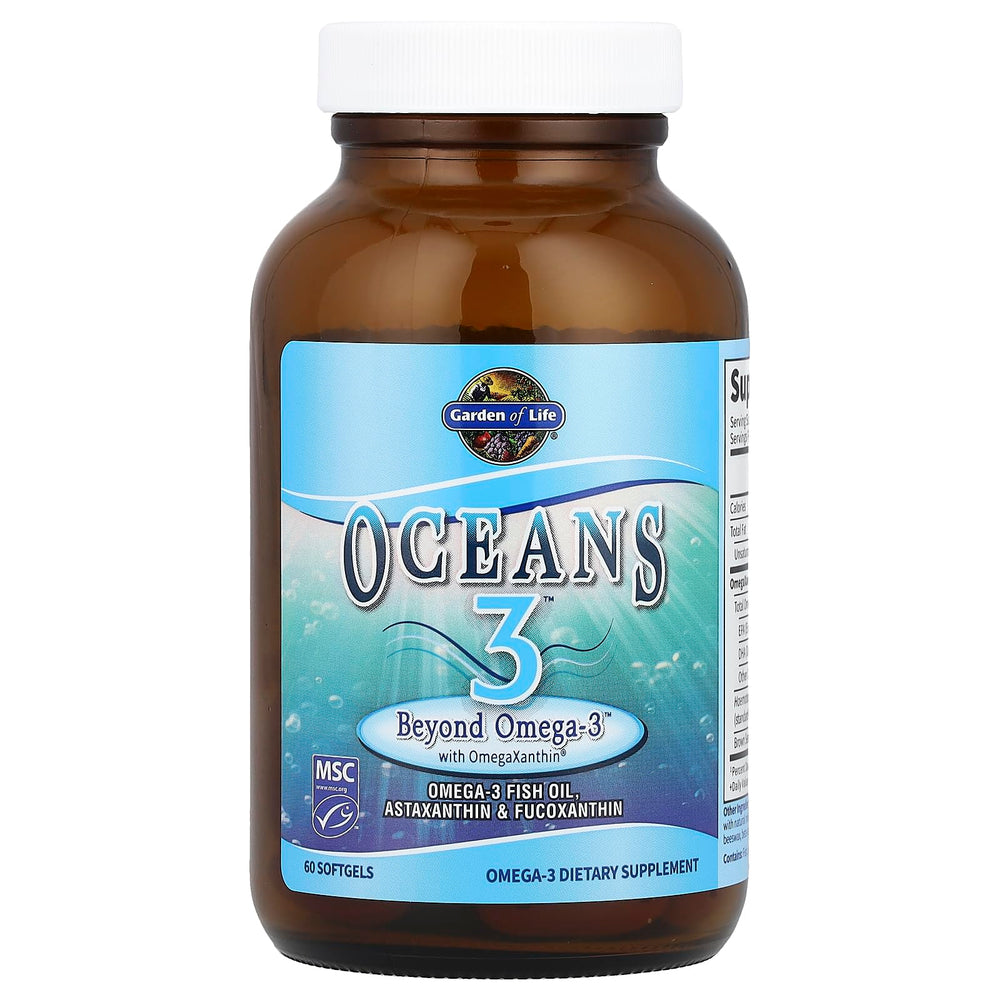 Garden of Life Oceans 3 two-softgels per serving offers convenient daily omega-3 intake.
