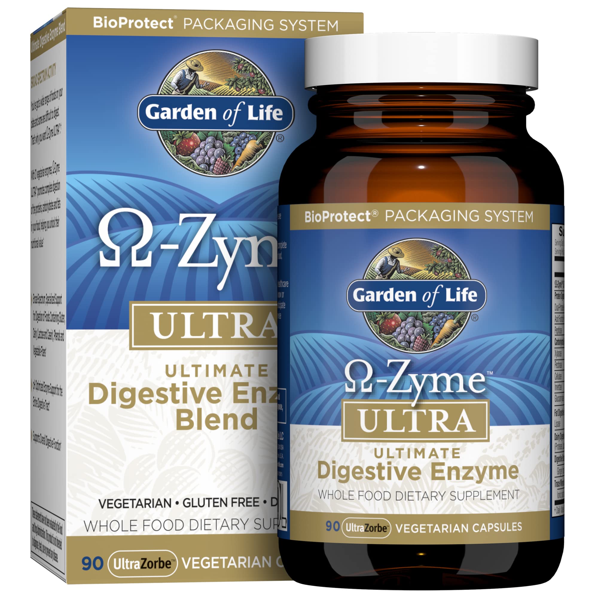 Garden of Life Omega-Zyme Ultra bottle with 90 capsules supports daily digestion