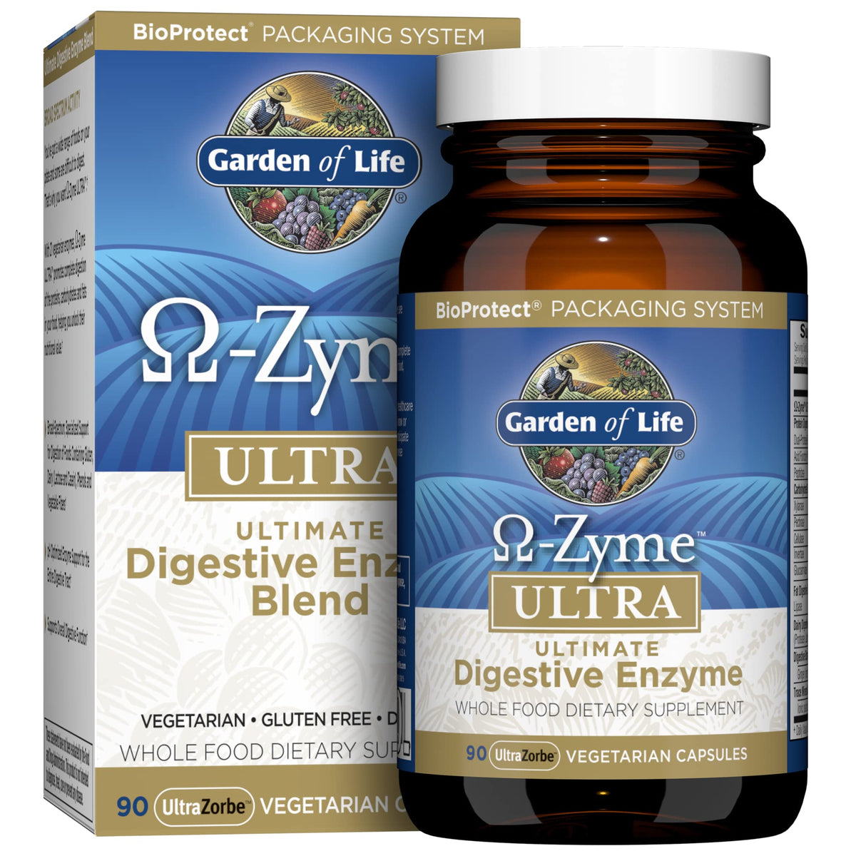 Garden of Life Omega-Zyme Ultra bottle with 90 capsules supports daily digestion