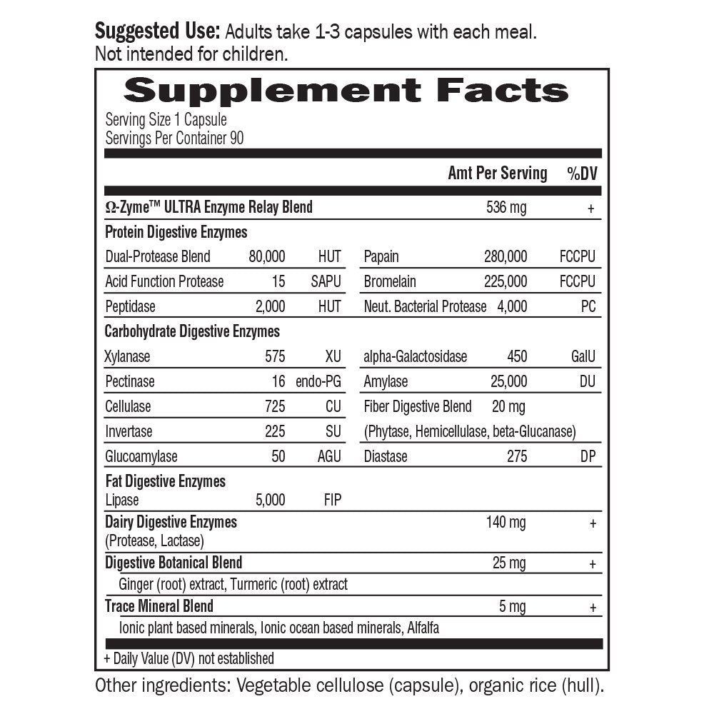 Vegetarian Omega-Zyme Ultra formula highlights plant-based digestion help