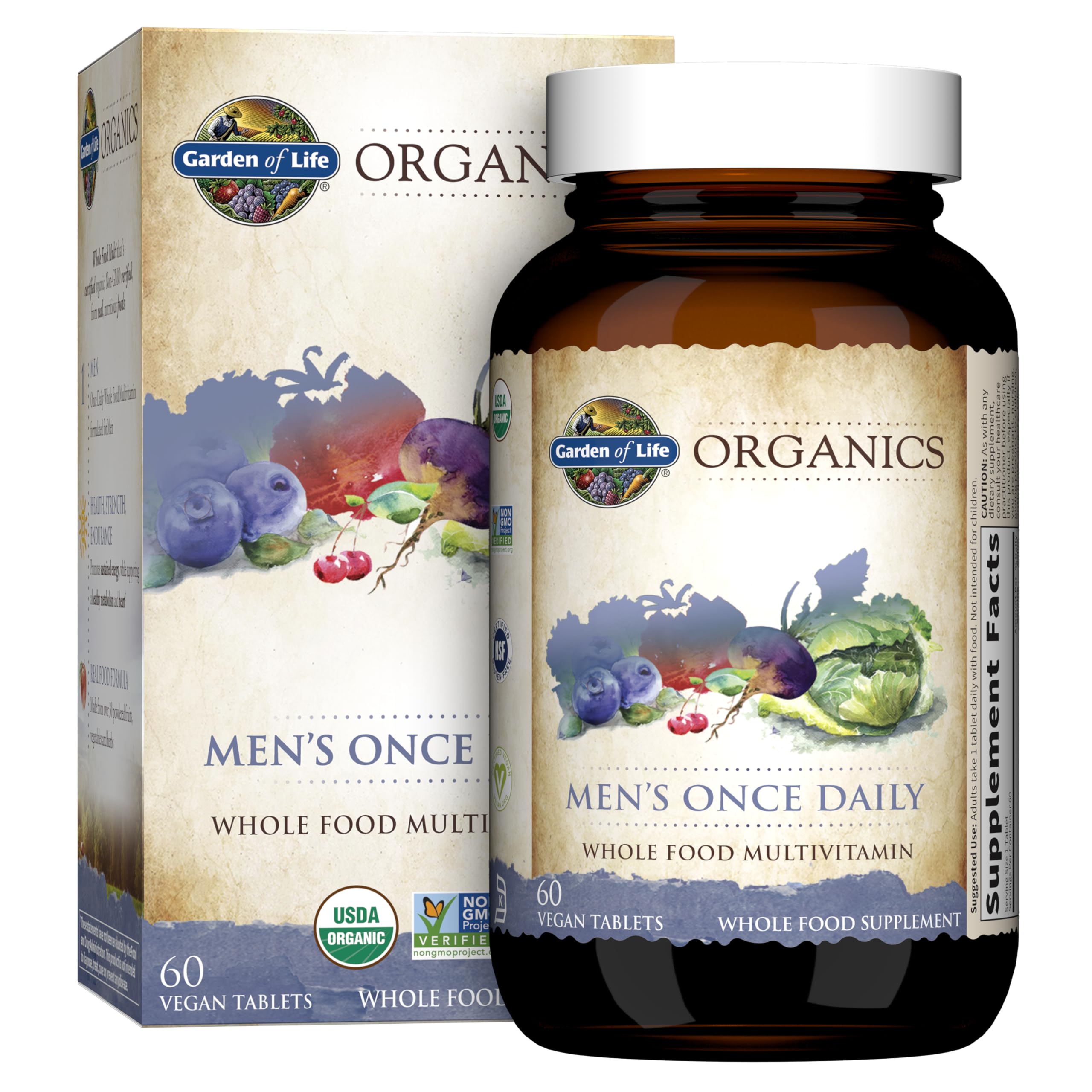Garden of Life Once Daily Men bottle front showing real-food formula for daily energy