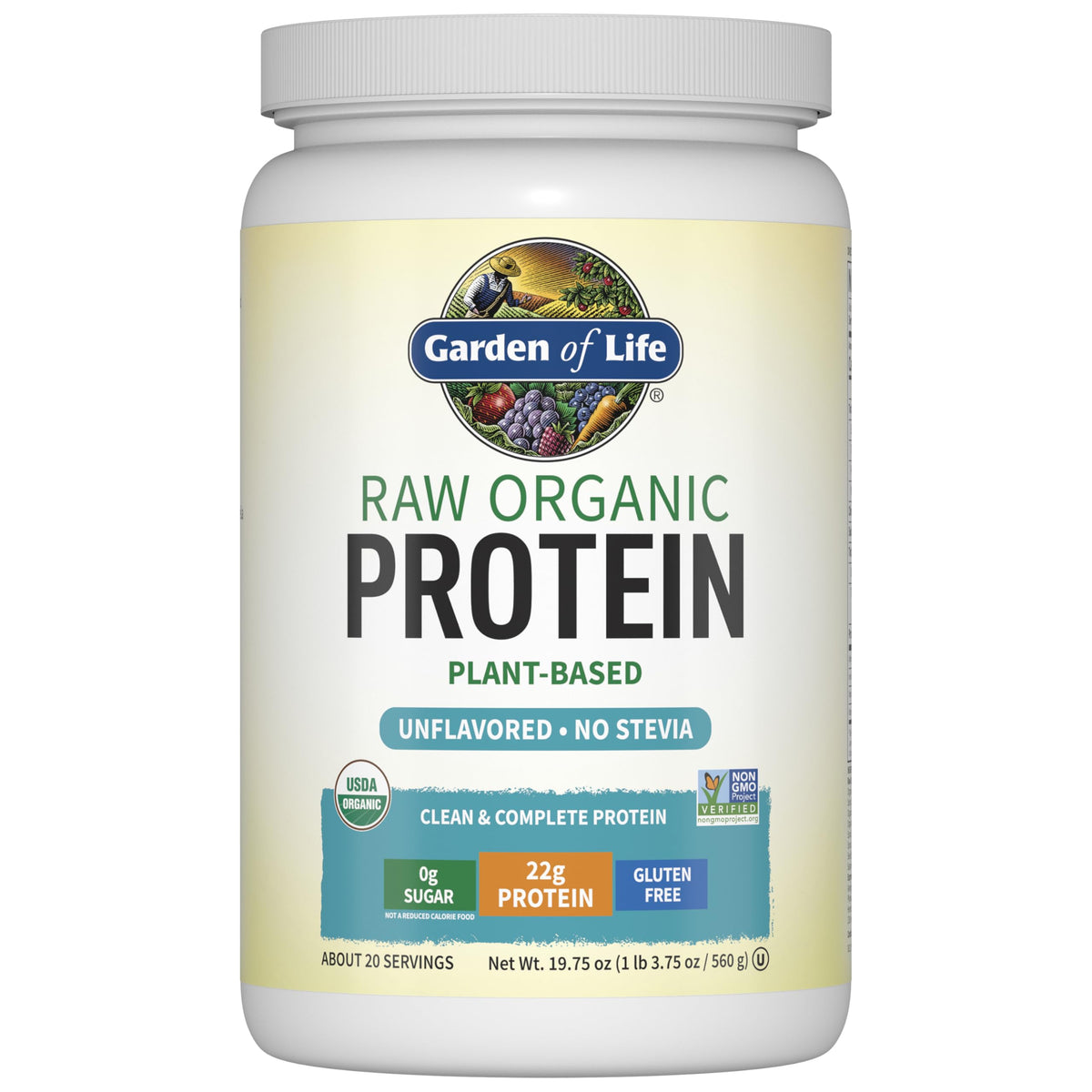 Garden of Life Organic Vegan Protein Powder bottle with scoop for quick, high-protein shakes.