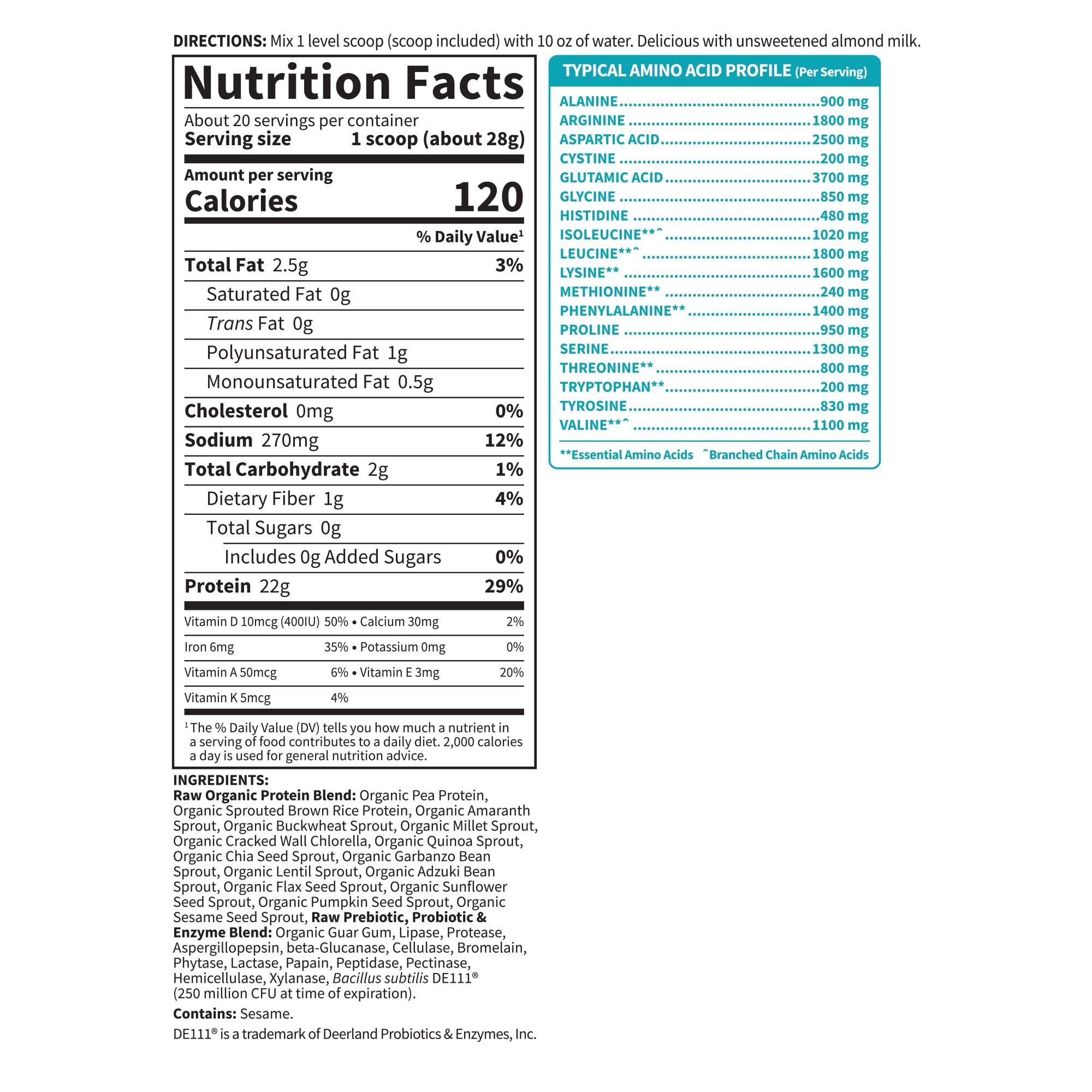 Garden of Life Organic Vegan Protein Powder is lactose-free and gluten-free for dietary flexibility.