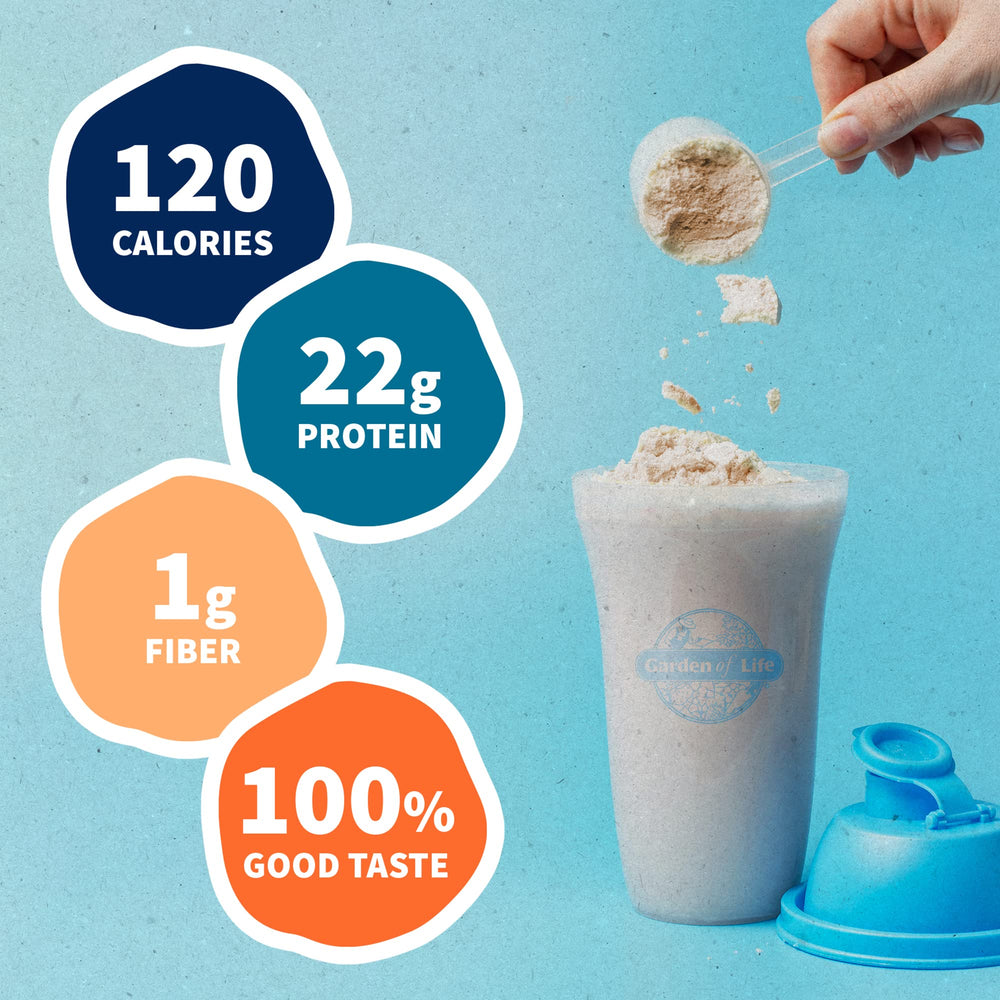 Garden of Life Organic Vegan Protein Powder blended into a smoothie for balanced nutrition.