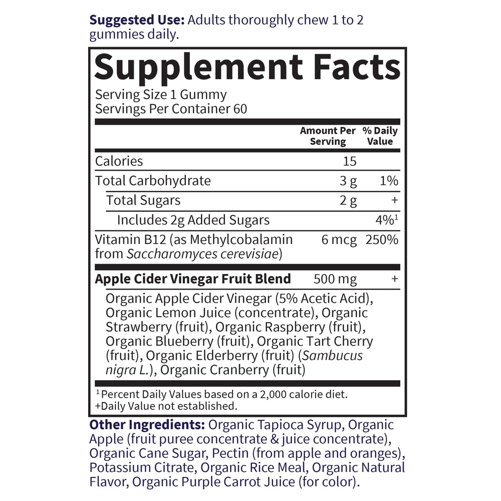 Fruit blend visuals emphasize natural sweetness and low sugar per gummy