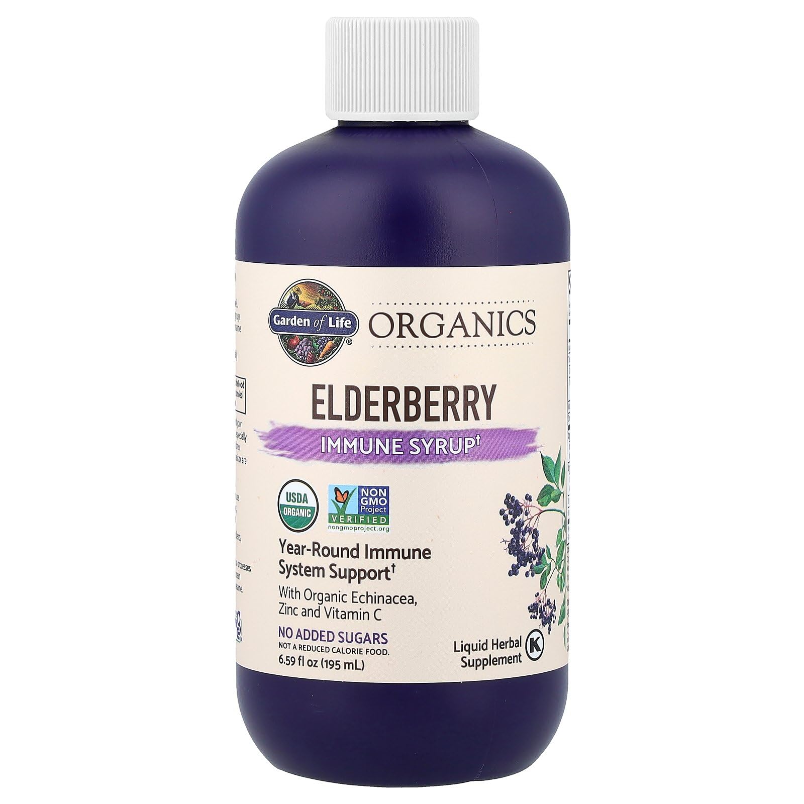 Garden of Life Organics dosing spoon displaying 6.5 mL serving for family nutrition