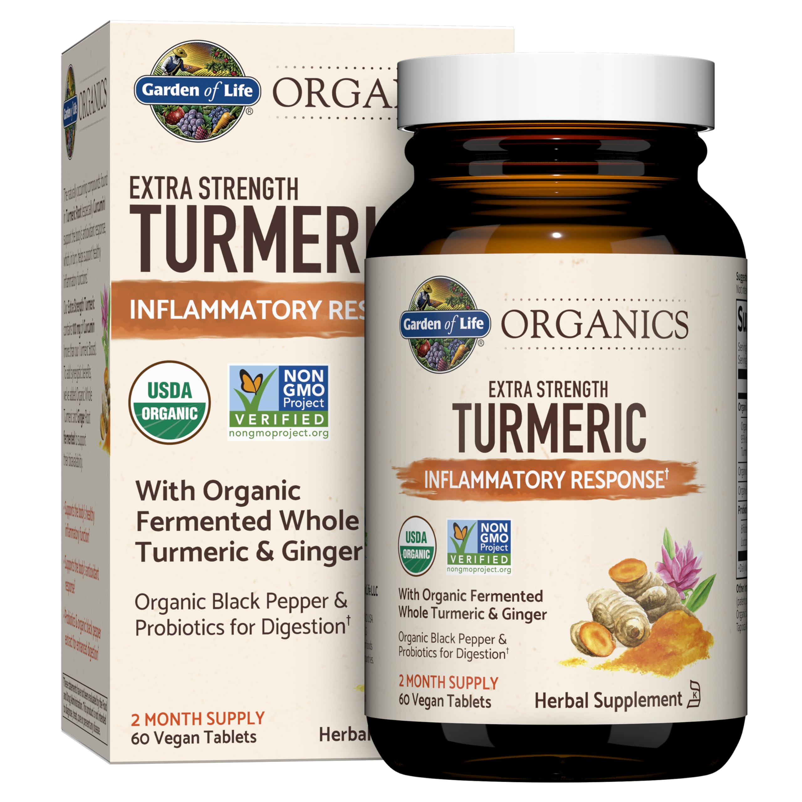 Garden of Life Organics extra-strength turmeric bottle front for daily inflammatory support