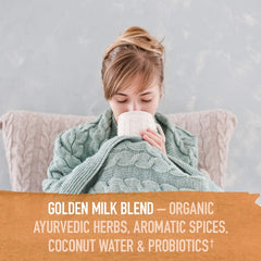Garden of Life Organics Golden Milk mug with soothing nighttime beverage.