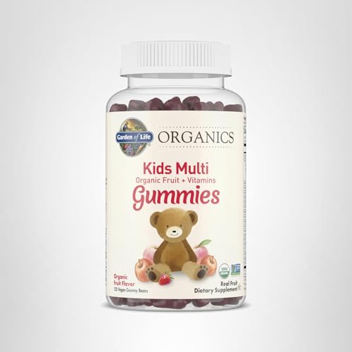 Garden of Life Organics Kids Gummies packaging highlighting nut-free and allergy-friendly details.