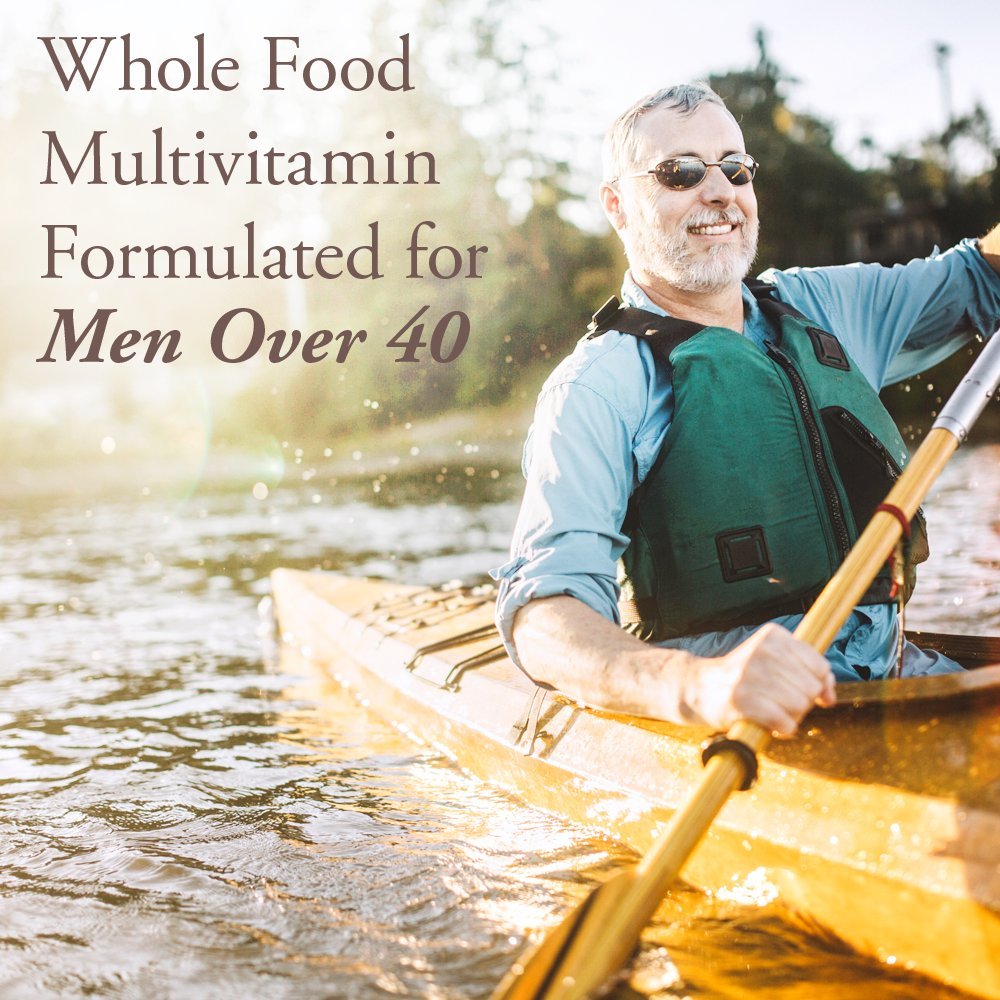 Garden of Life Organics Men's 40+ Multivitamin capsules show vegan organic formula.