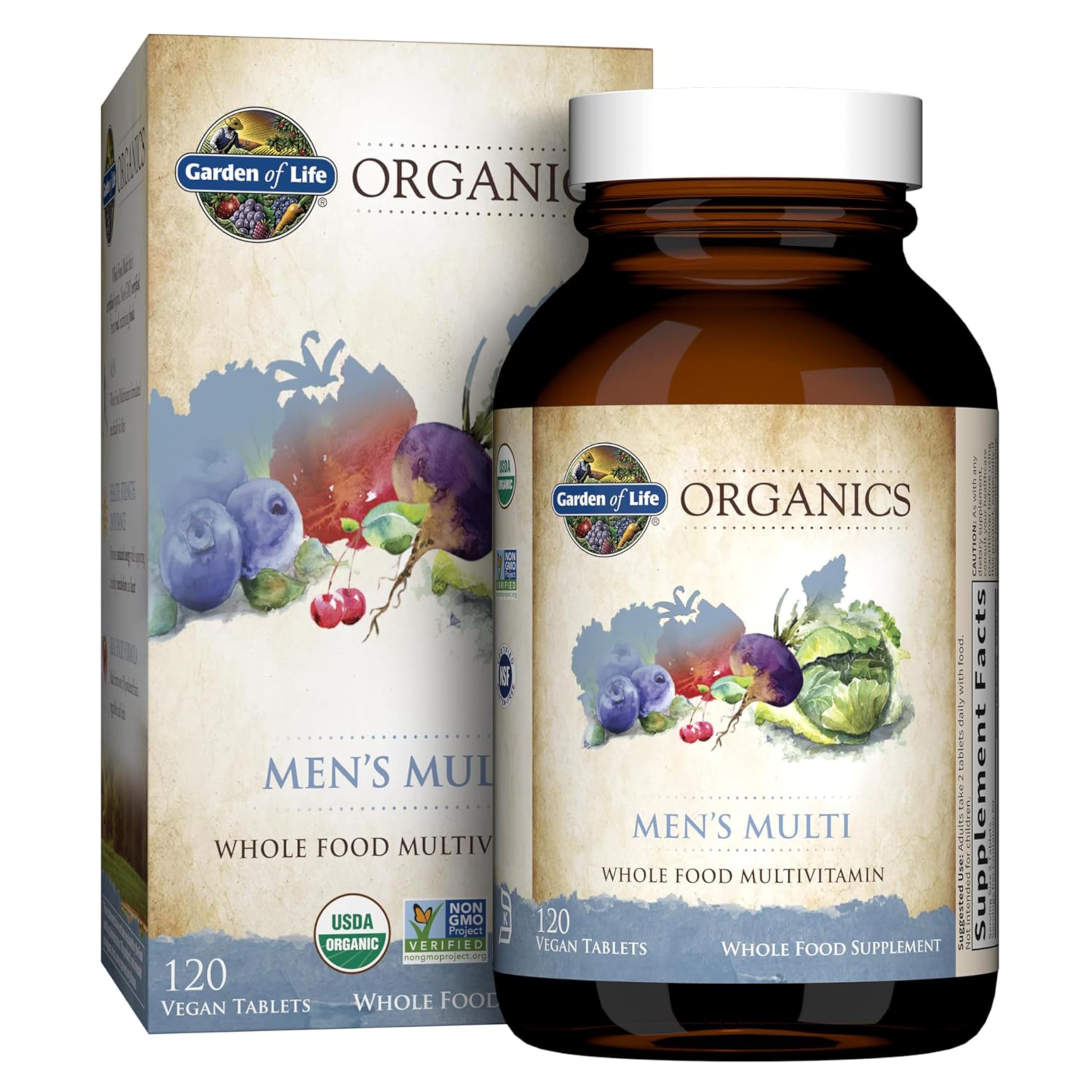 Garden of Life Organics Men's Multi bottle label with organic certification