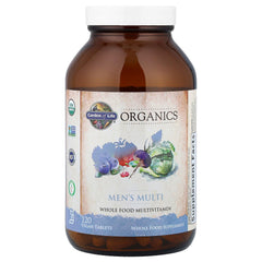 Close-up of Garden of Life Organics Men's Multi tablets, easy to swallow