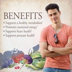 Garden of Life Organics Men's Multivitamin bottle back label lists 17 vitamins and minerals.