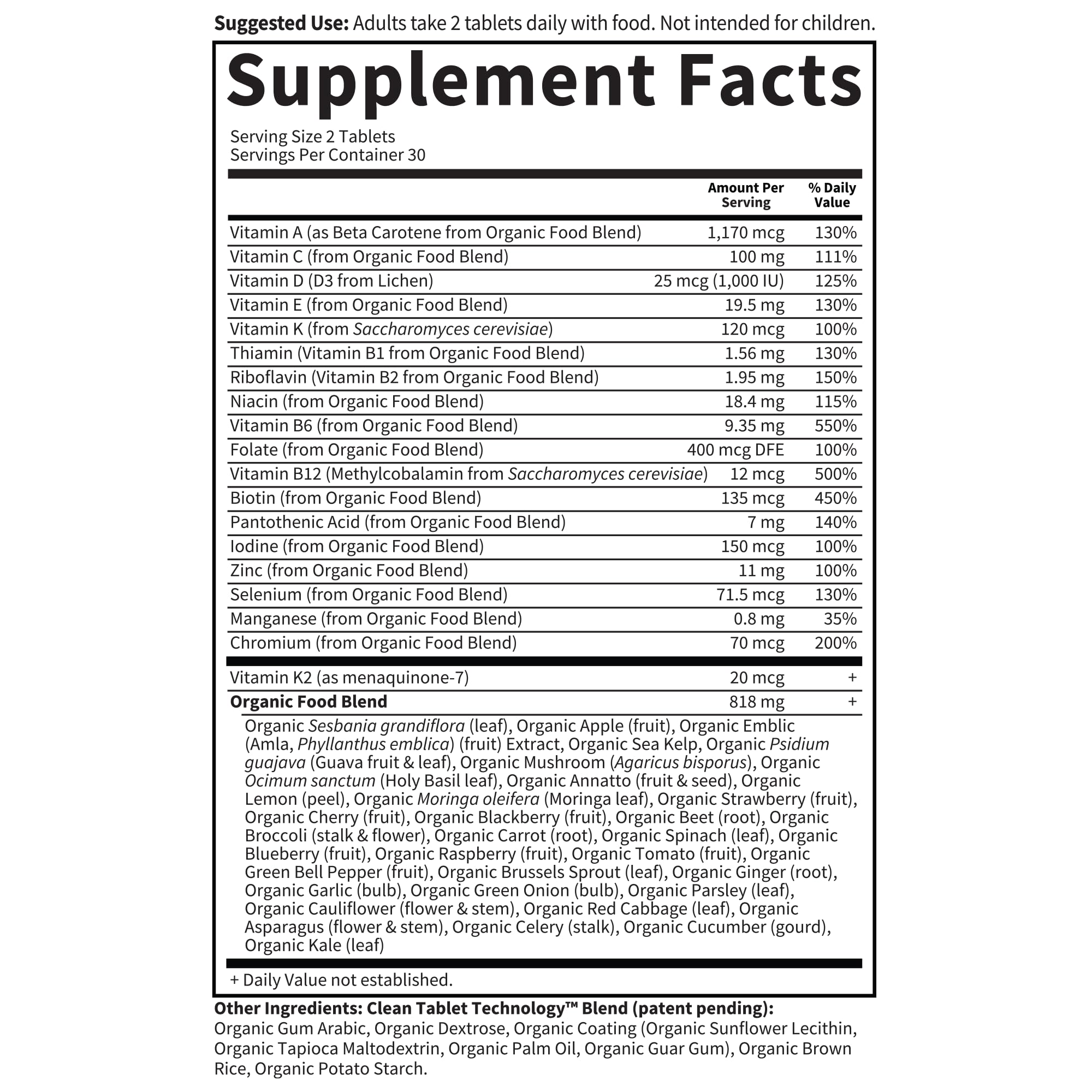 Garden of Life Organics Men's Multivitamin tablets with meals imagery, suggesting easy daily use.