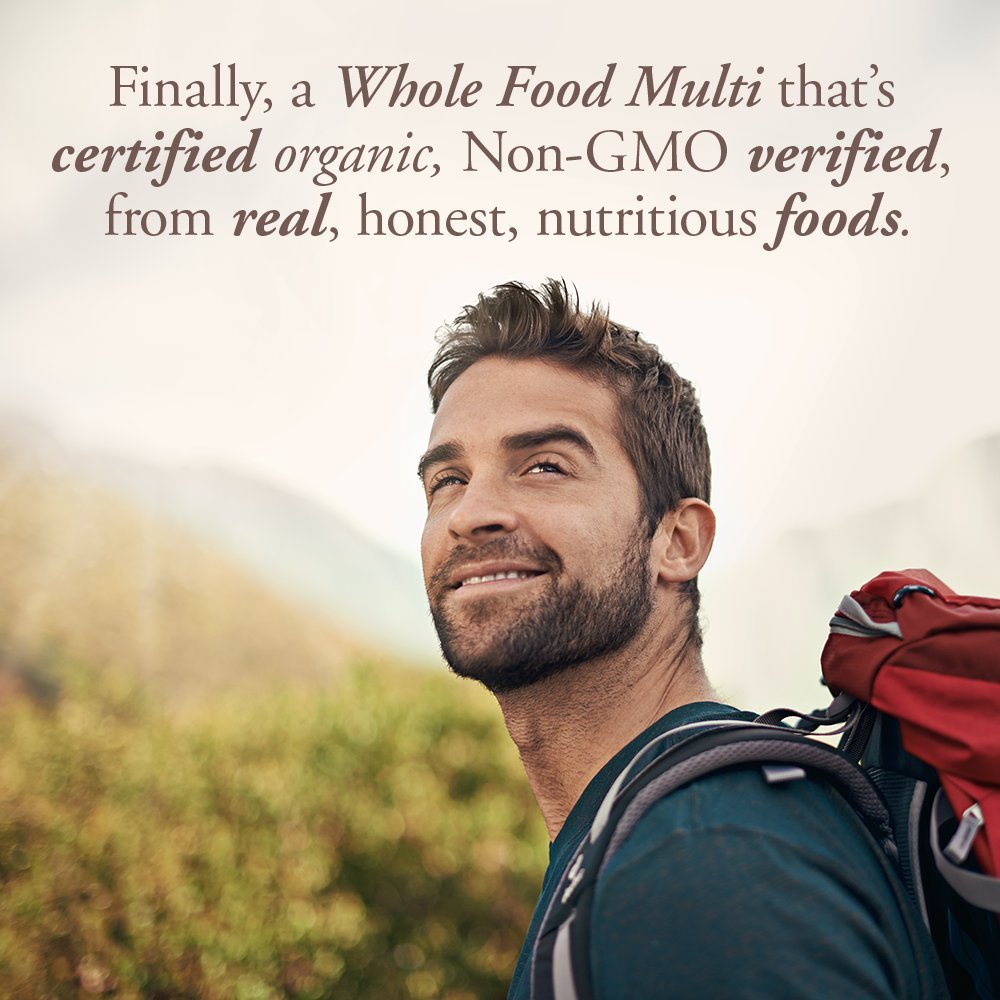 Close-up of organic ingredients inside Garden of Life Organics Men's Multivitamin.
