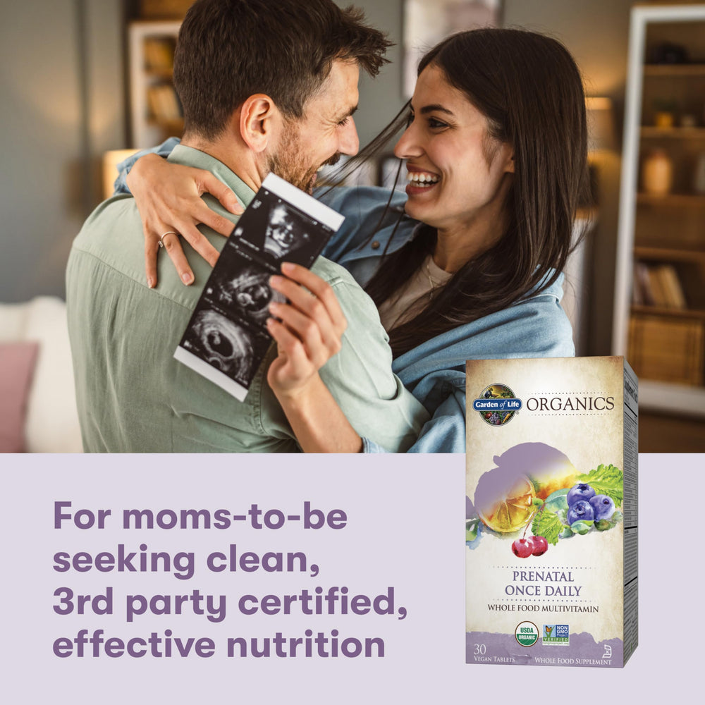 Garden of Life Organics Prenatal carries organic, non-GMO, vegan certifications.