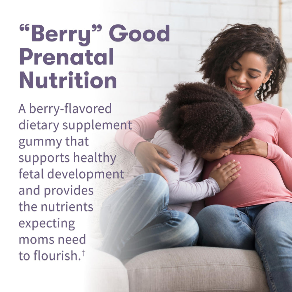 Garden of Life Organics Prenatal Gummies closeup highlights berry flavor.