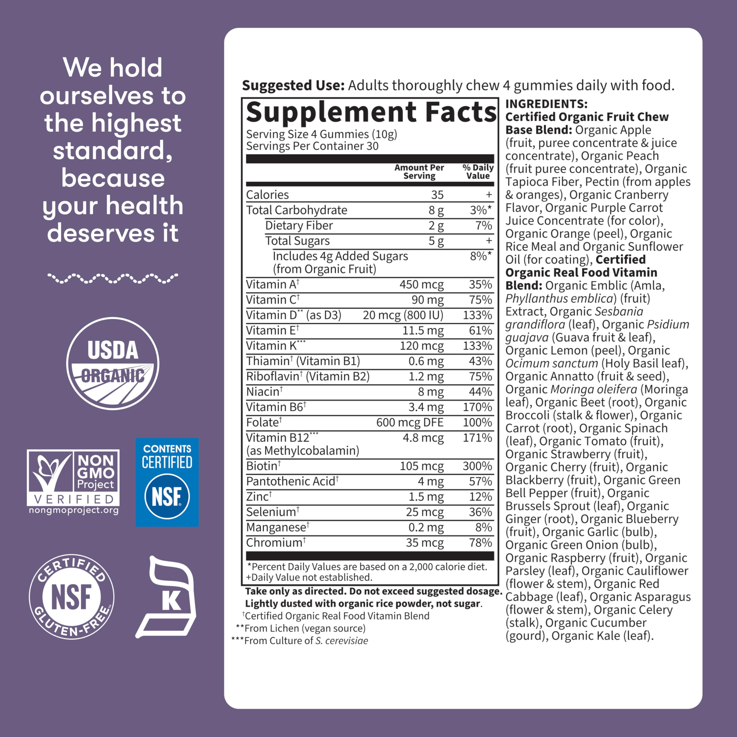 Garden of Life Organics Prenatal Gummies organic fruit sources visible on label.