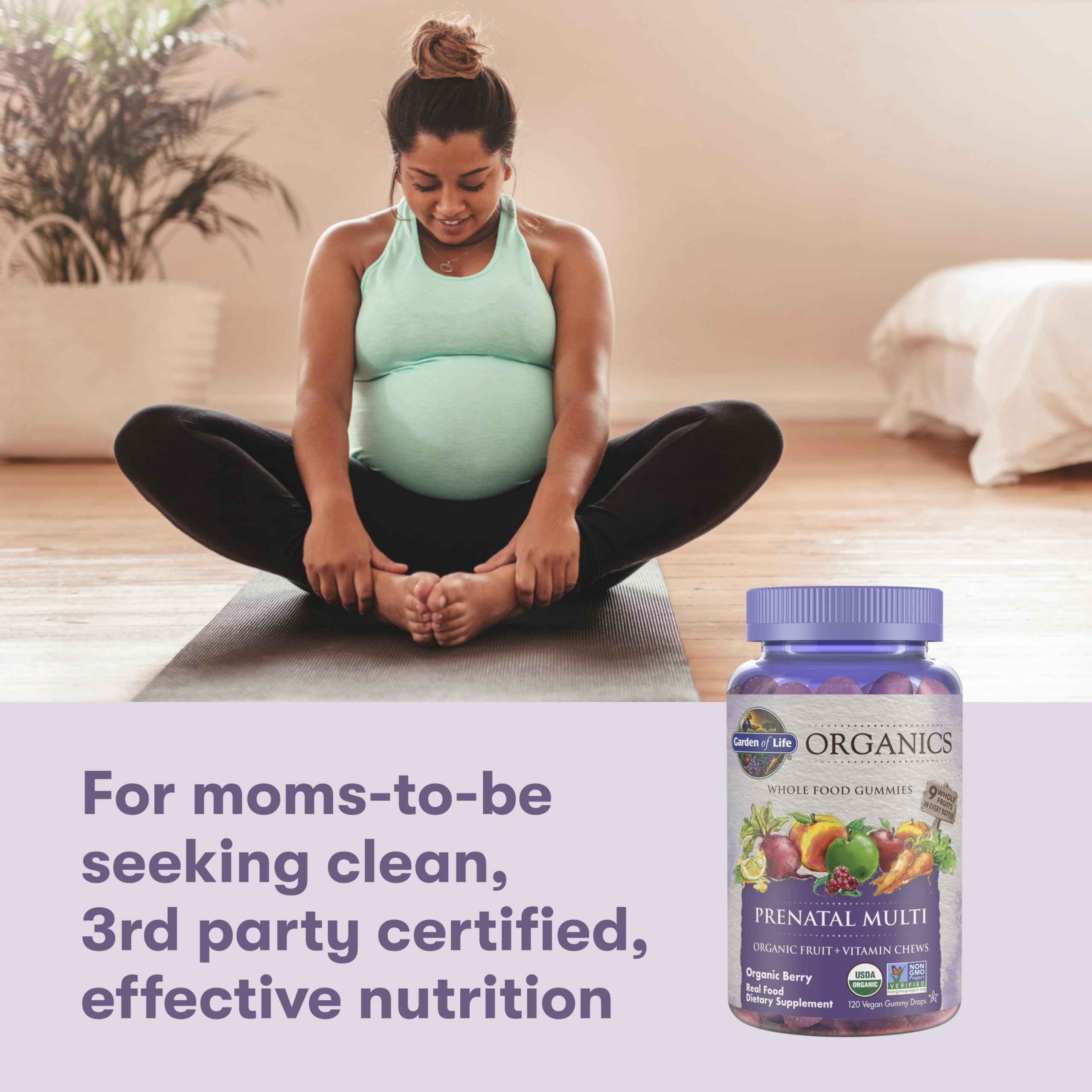 Garden of Life Organics Prenatal Gummies ready-to-chew with meal for energy support.