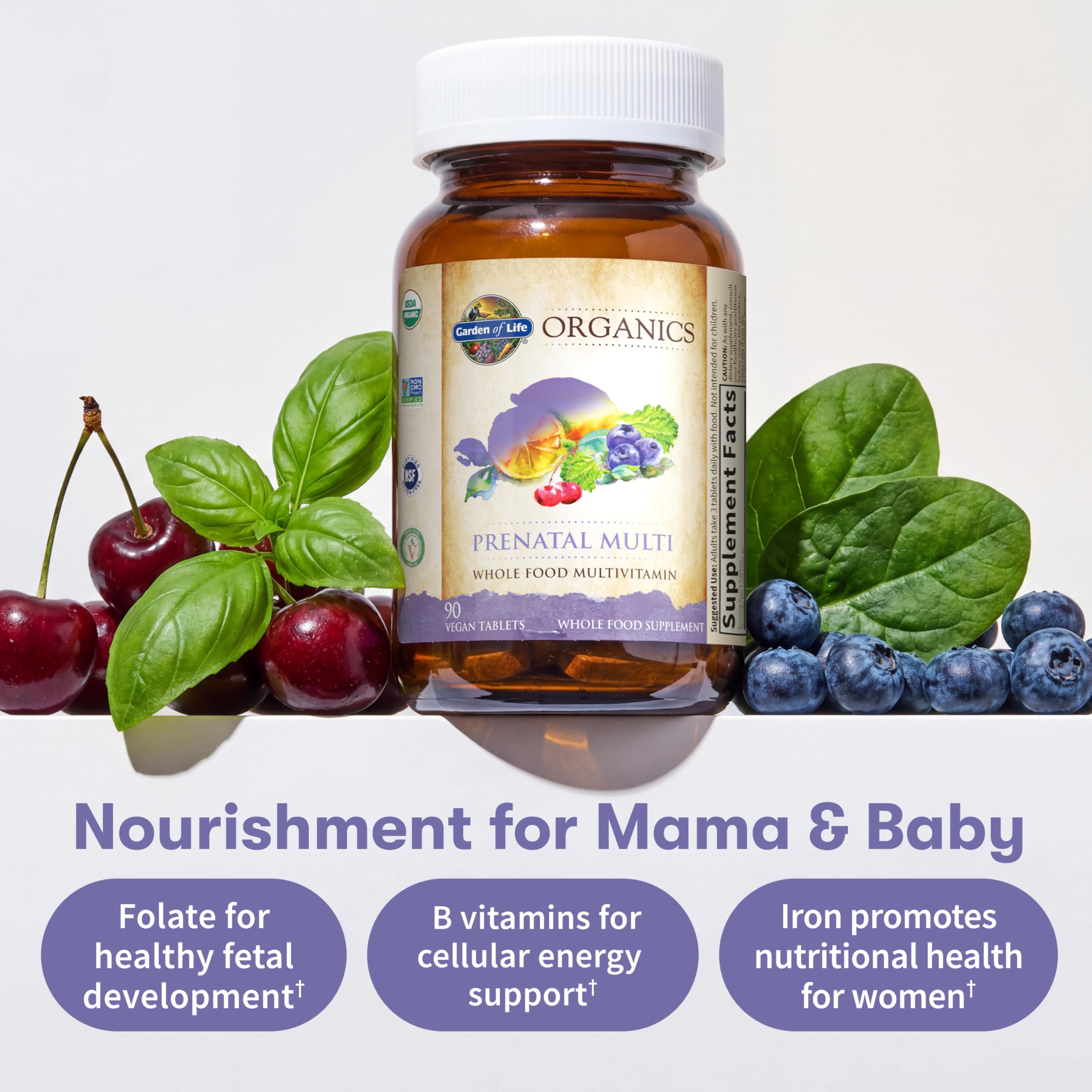 Garden of Life Organics Prenatal ingredients list emphasizes folate and D3 sources.