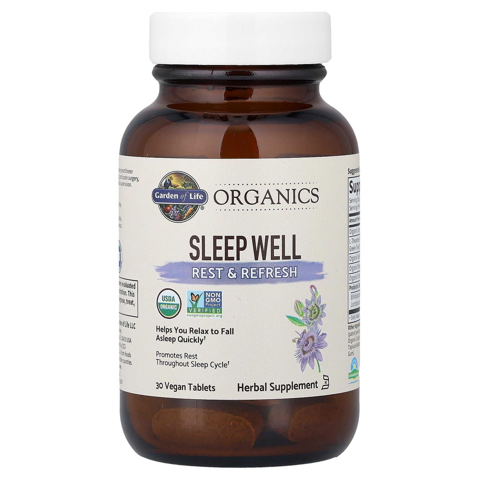 Garden of Life Organics Sleep Well features green tea extract with L-Theanine for calm evenings