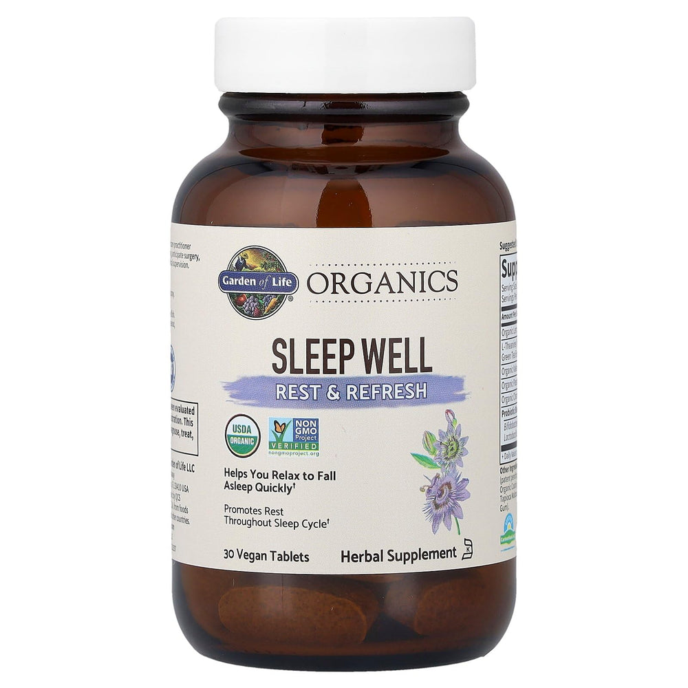 Garden of Life Organics Sleep Well features green tea extract with L-Theanine for calm evenings