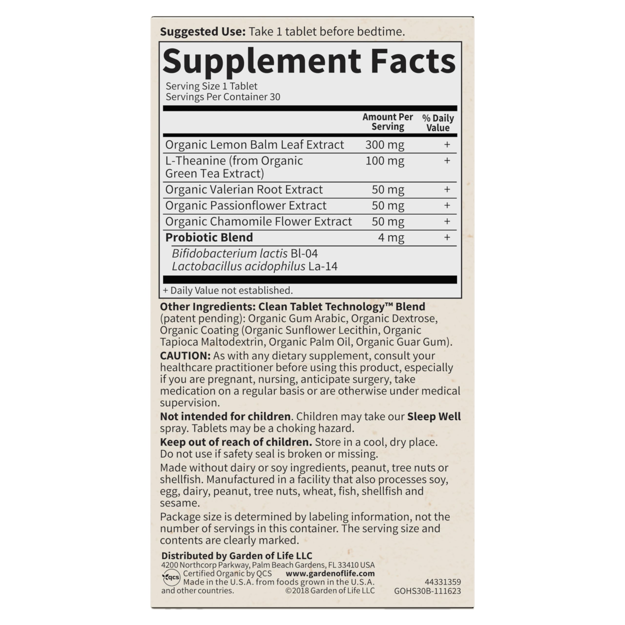 Garden of Life Organics Sleep Well whole-food nutrients promise real-food sourced sleep support