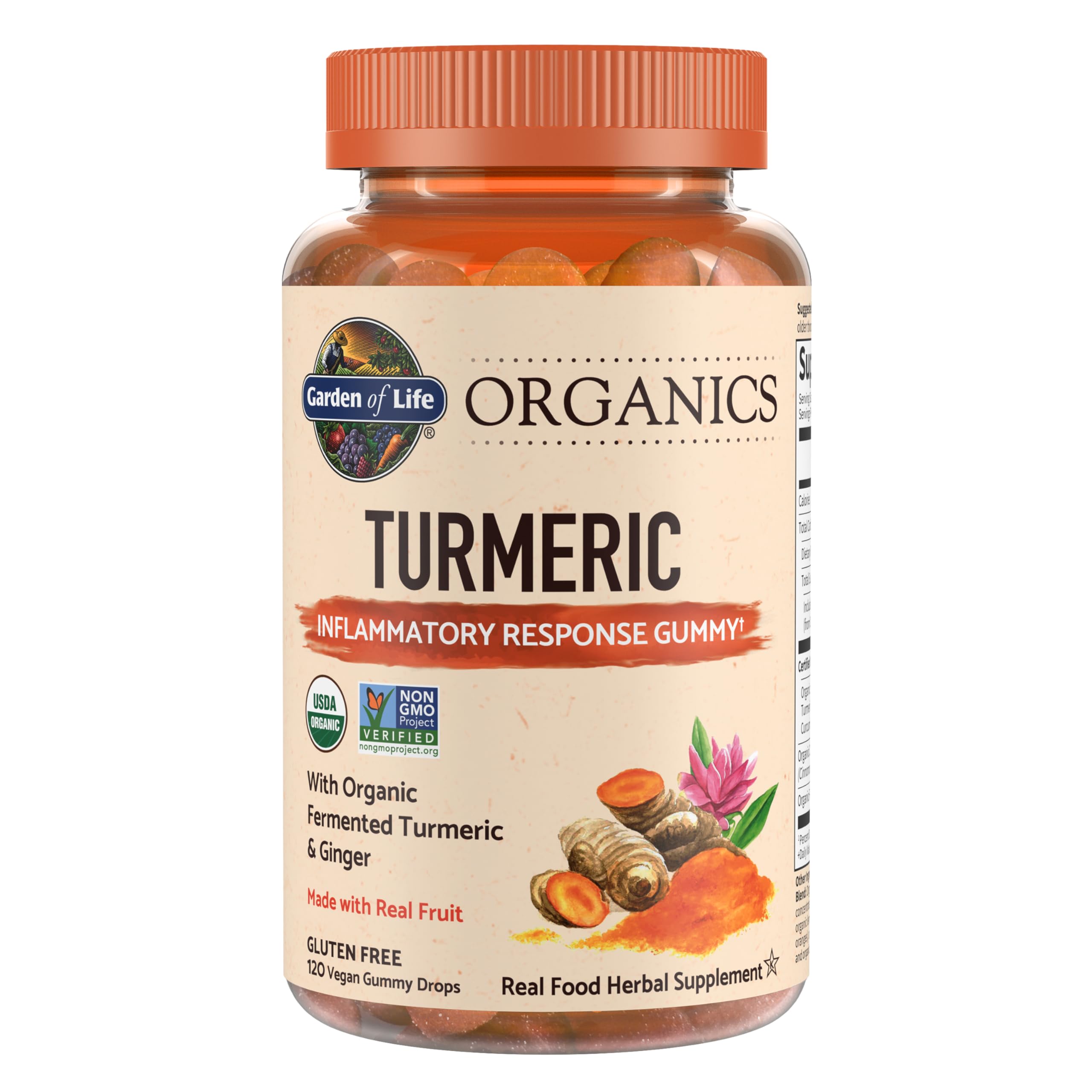 Garden of Life Organics Turmeric Inflammatory Response Gummy bottle for easy daily use