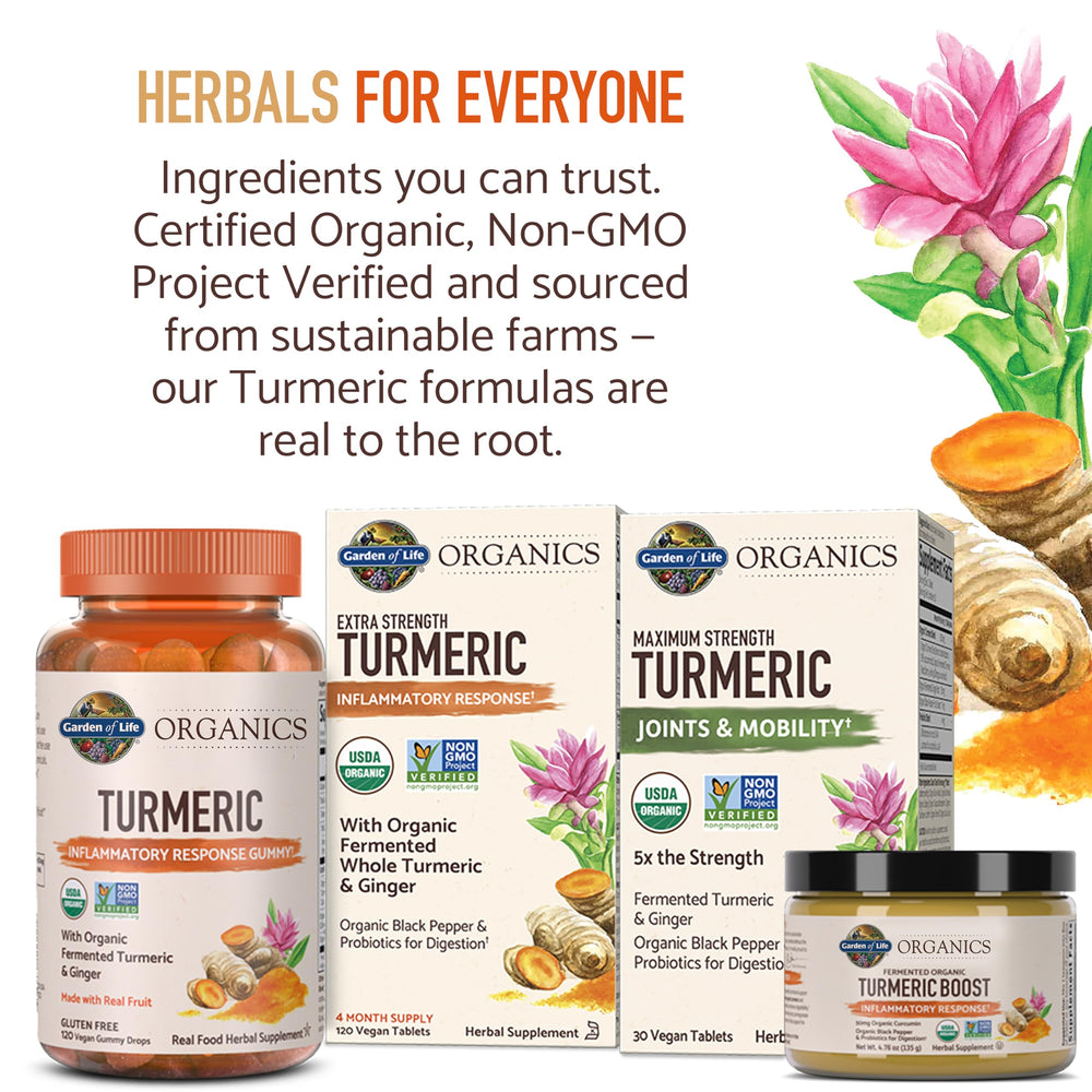 Garden of Life Organics Turmeric USDA Organic emblem highlights trusted sourcing