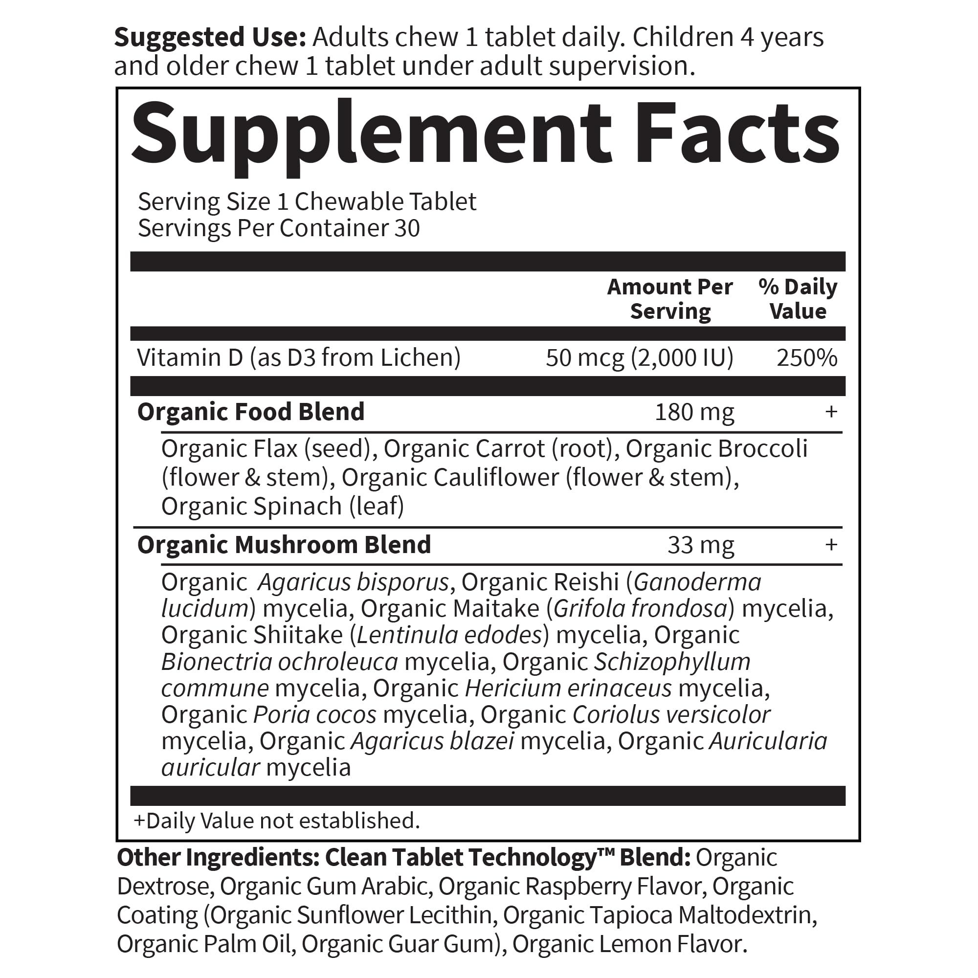 A 30-tablet bottle provides a convenient one-per-day immune and bone support routine