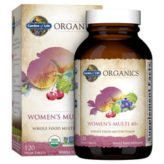 Garden of Life Organics Women 40+ bottle front view boosts daily wellness.