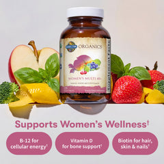 Garden of Life Organics Women 40+ label closeup with clean vegan branding.