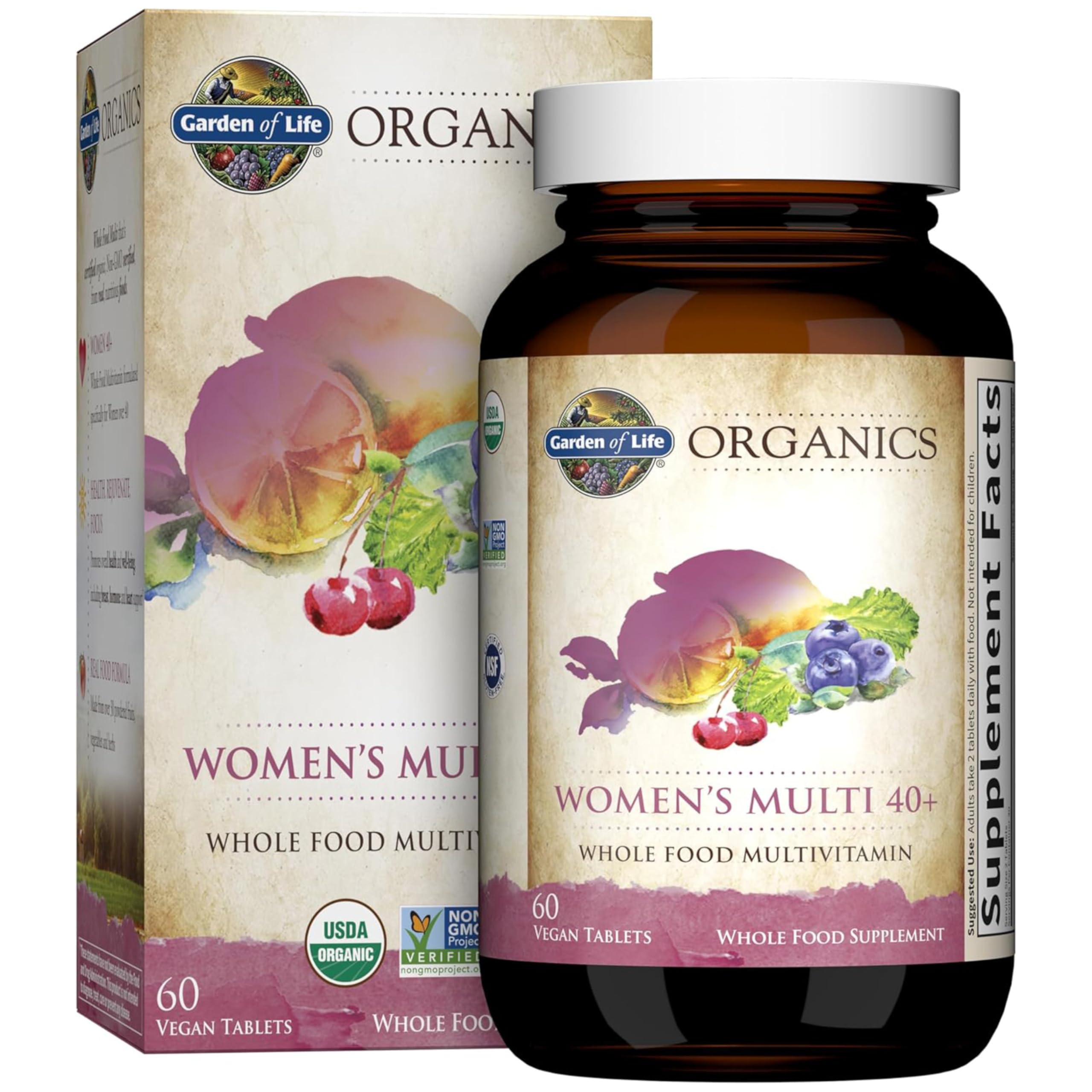 Garden of Life Organics Women 40+ multivitamin bottle front view for daily wellness