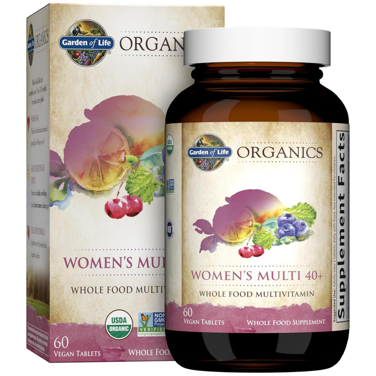 Garden of Life Organics Women 40+ multivitamin bottle front view for daily wellness