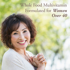 Garden of Life Organics Women 40+ ingredients overview in a /nutrient-dense infographic