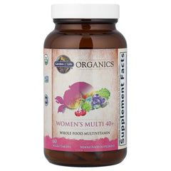 Garden of Life Organics Women 40+ tablets shown as a two-tablet daily serving