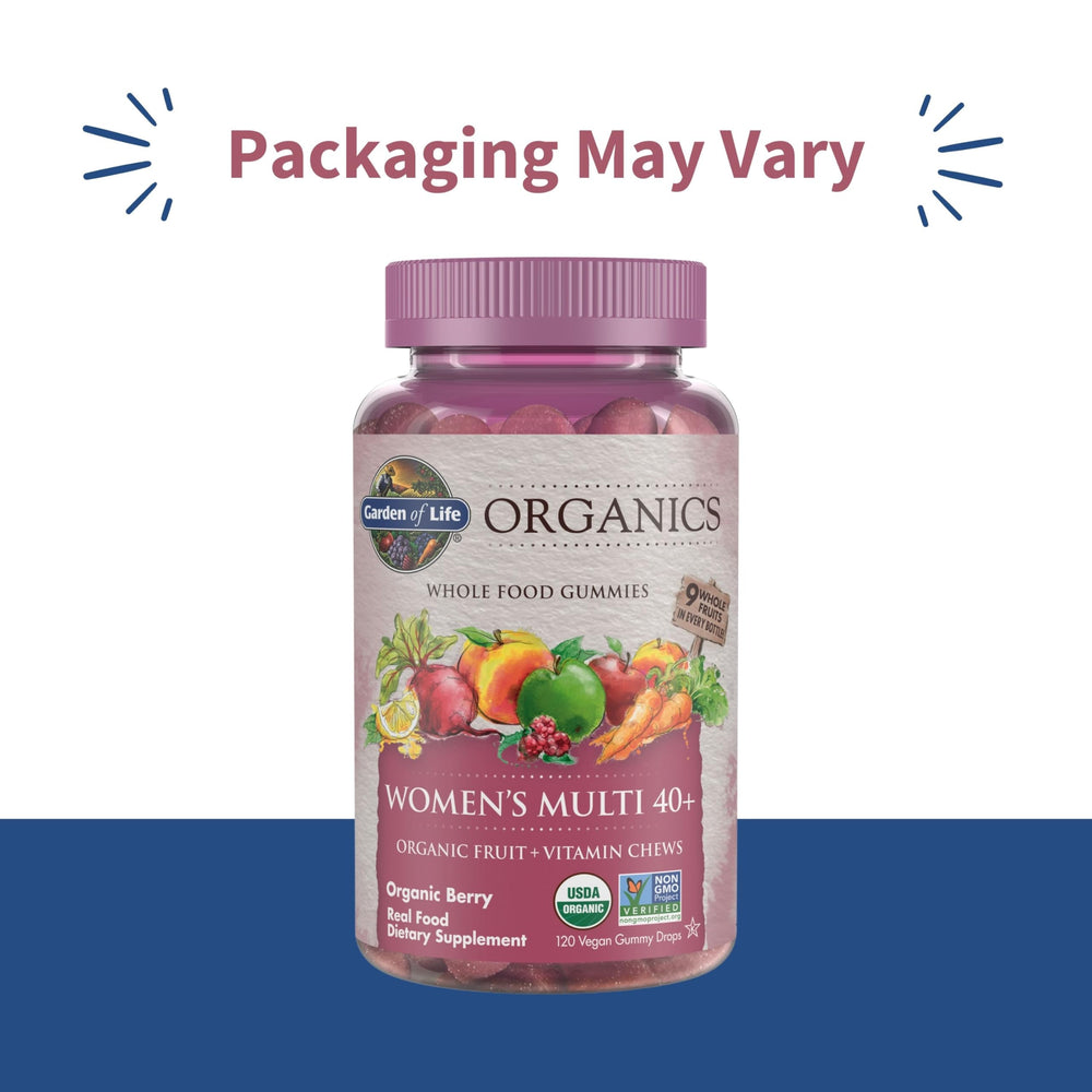Close-up of berry gummy texture from Garden of Life Organics Women 40+.