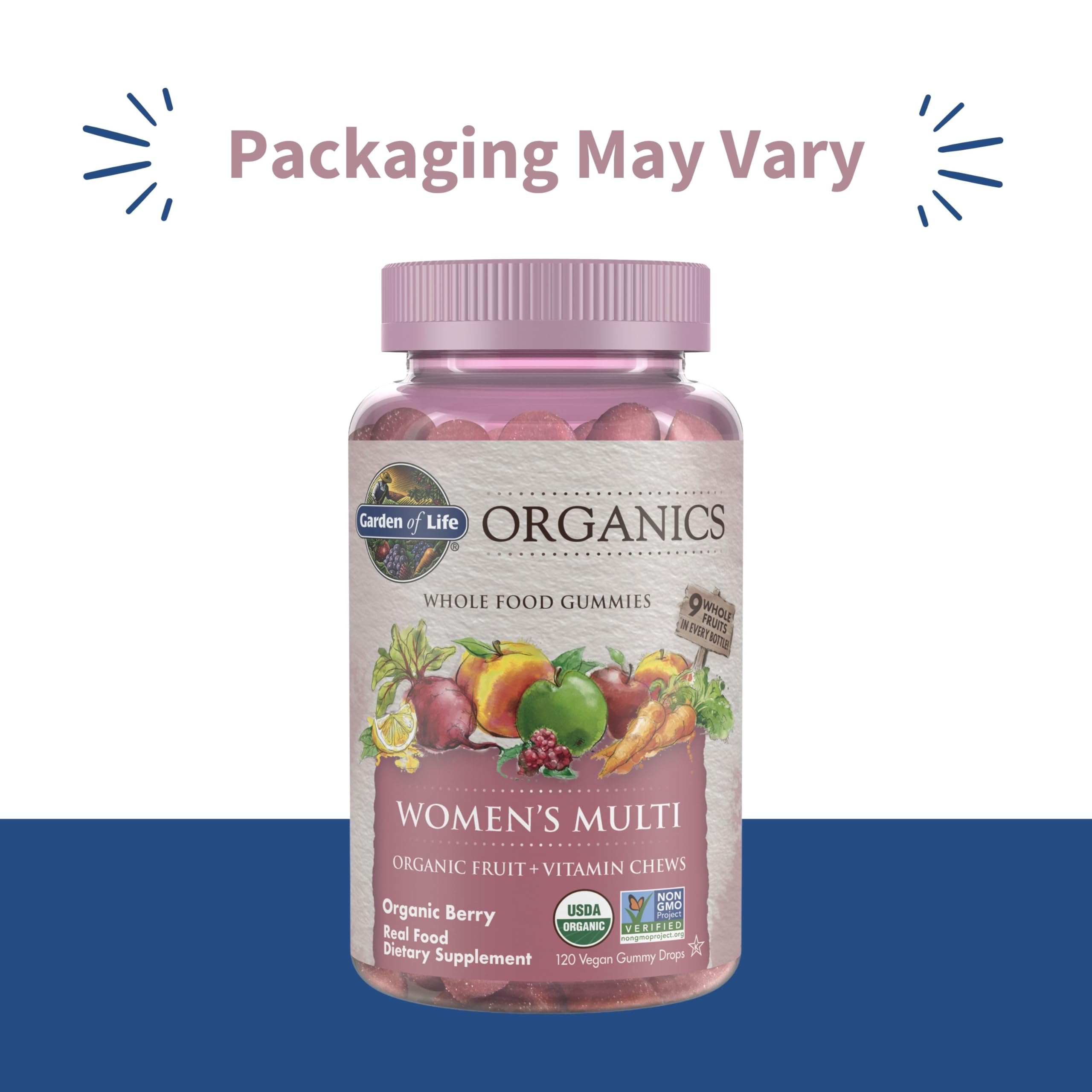 Closeup of Garden of Life Organics Women’s Multi Gummies showing chewy berry texture