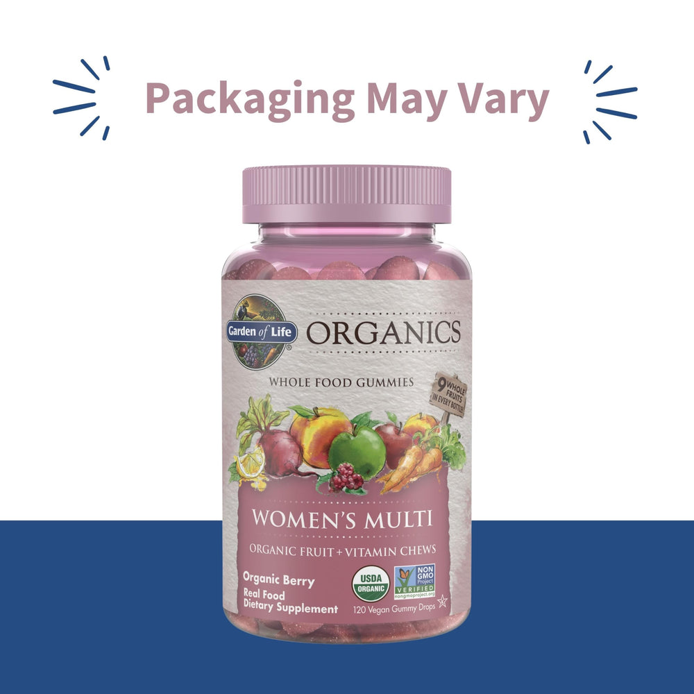 Closeup of Garden of Life Organics Women’s Multi Gummies showing chewy berry texture