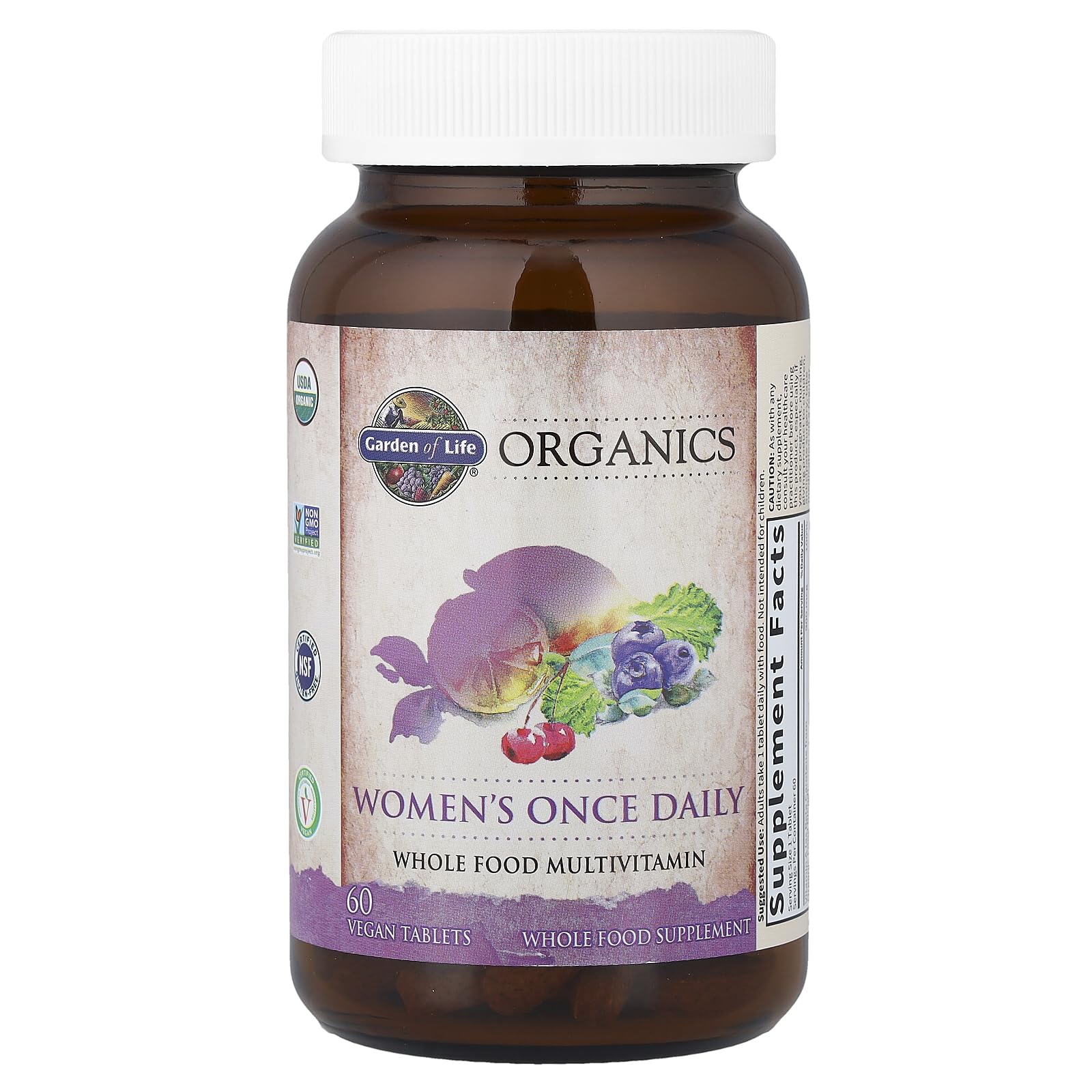 Garden of Life Organics Women's Multivitamin fruits and vegetables imagery signaling real‑food nutrients
