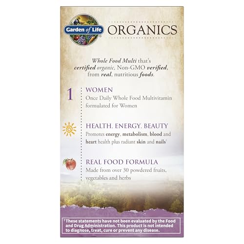 Garden of Life Organics Women’s Multivitamin full ingredient list shown on back label.