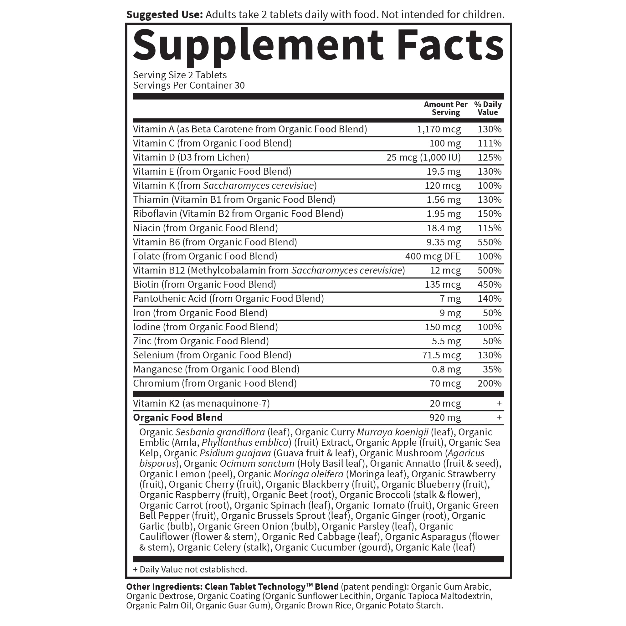 Iron and B12 details on Garden of Life Organics Women's Multivitamin label
