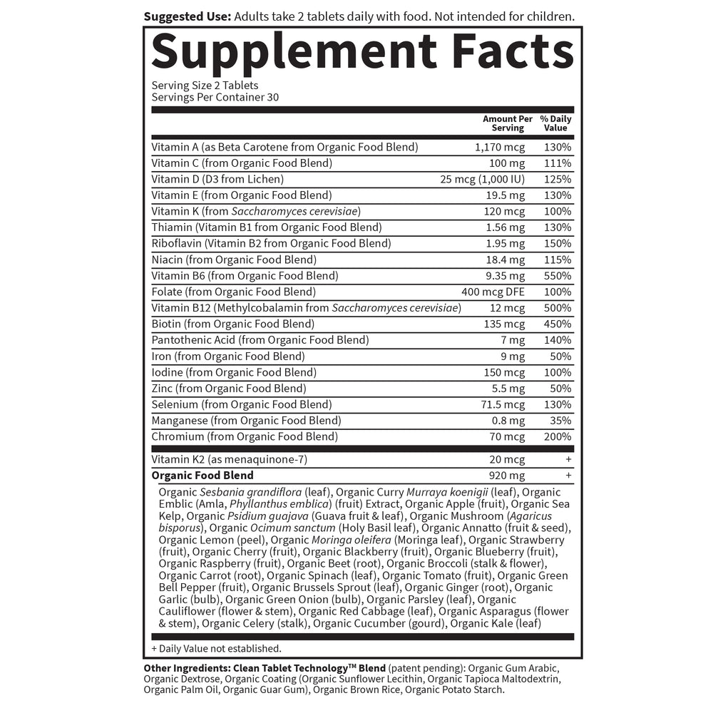 Iron and B12 details on Garden of Life Organics Women's Multivitamin label