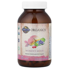 Garden of Life Organics Women's Multivitamin ingredients derived from organic fruits and vegetables.