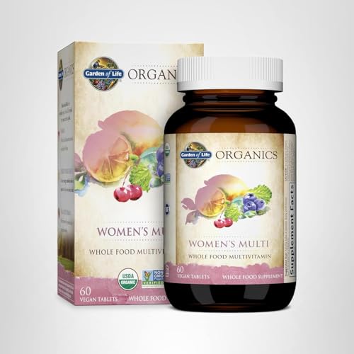 Packaging scene showing Garden of Life Organics Women's Multivitamin with carton and bottle