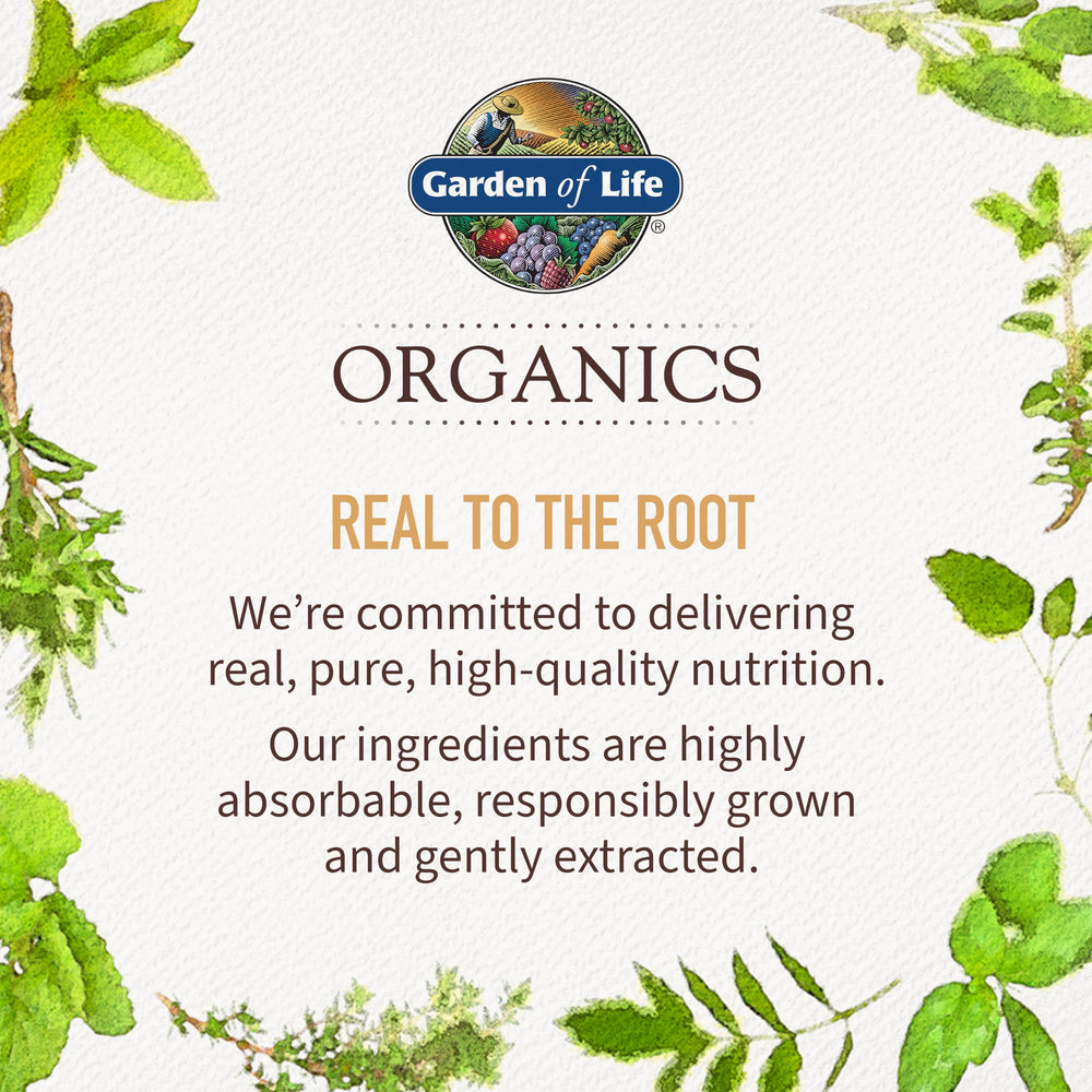 Garden of Life packaging featuring USDA Organic and gluten-free seals.
