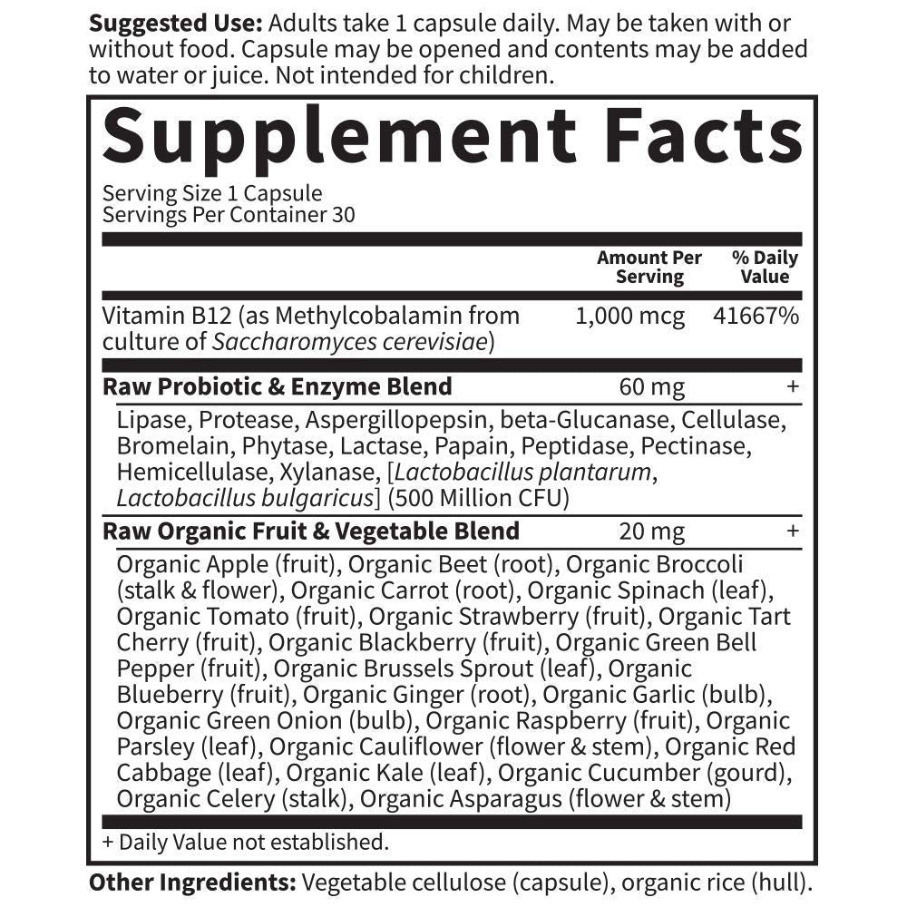 Garden of Life plant-based B12 with digestive enzymes for daily wellness