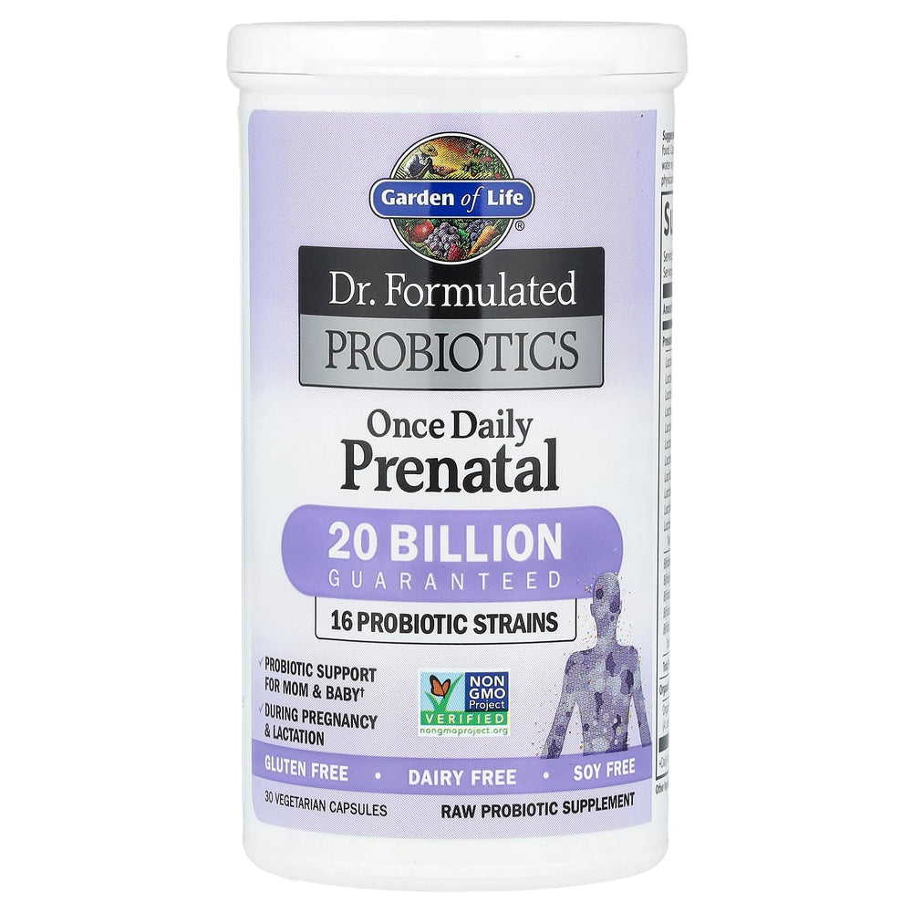 Garden of Life prenatal bottle cap emphasizes shelf-stable and allergen-friendly features